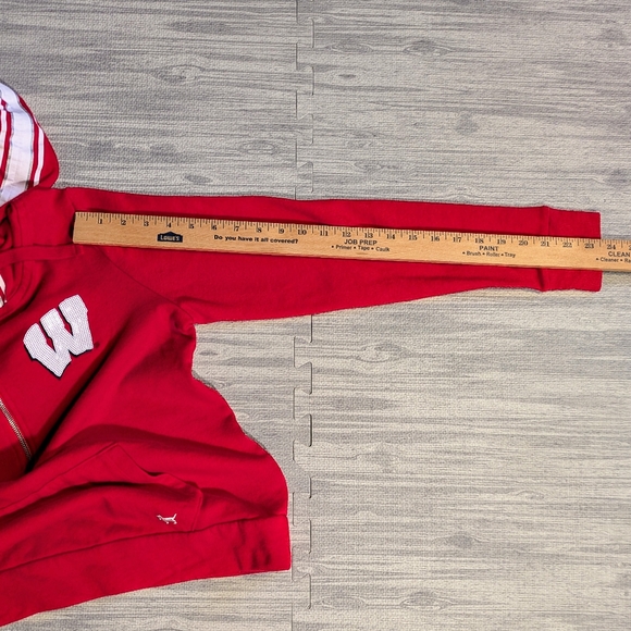 Pink Victoria's Secret Red‎ WI 1/2 Zip Hoodie, Embellished W, Striped Hood, Sz S - Picture 8 of 8
